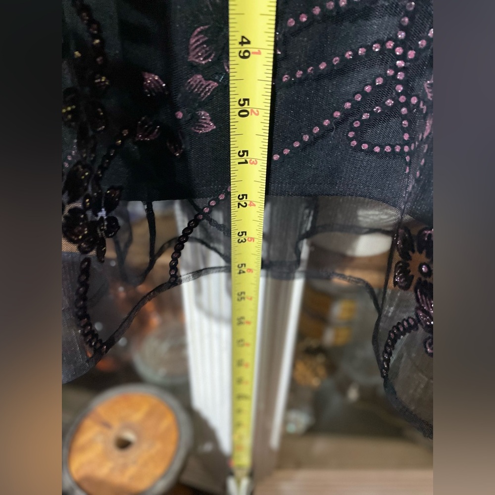 Vintage long Black dress pink floral rhinestones M 12 - Picture 2 of 7